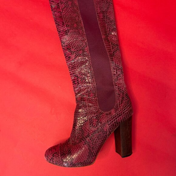 Juicy Couture Burgundy Snakeskin Leather Boots – Size 7.5 – 2010s Statement - Picture 7 of 13